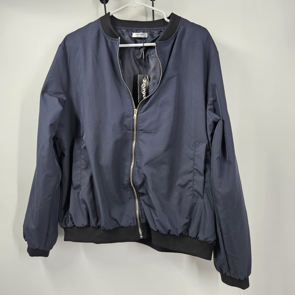 NWT‎  Zeagoo Womens Size 2XL  Bomber Jacket Navy Blue Arm Zip Pocket